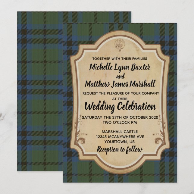 Invitación a la boda de Marshall Tartan (Anverso / Reverso)