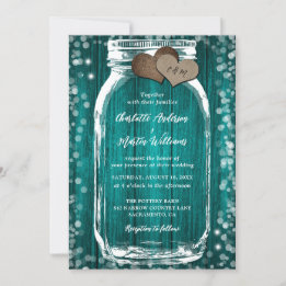 Invitación a la boda de Mason Jar de Madera Verde 