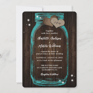 Invitación a la boda de mason jar en la Verde azul