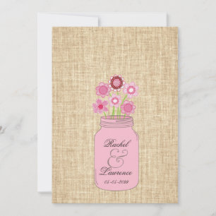 Invitación a la boda de Mason Jar Flowers & Burlap