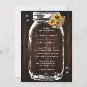 Invitación a la boda de Mason Jar, girasol de made
