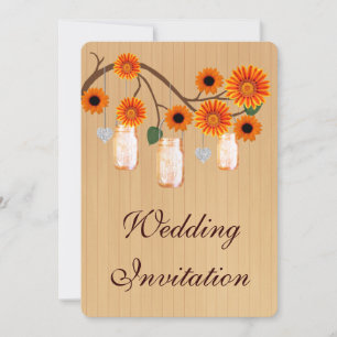 Invitación a la boda de Mason Jar, Naranja Rústico