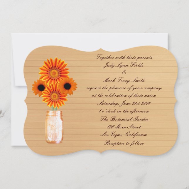 Invitación a la boda de Mason Jar, Naranja Rústico (Anverso)