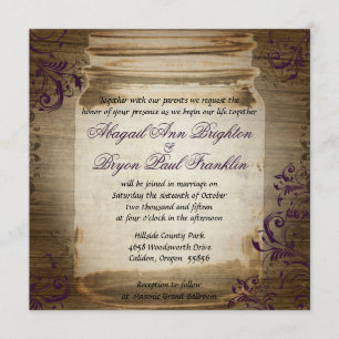 Invitación a la boda de Mason Jar Purple Square