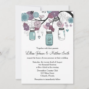 Invitación a la boda de Mason Jar - Púrpura y Azul