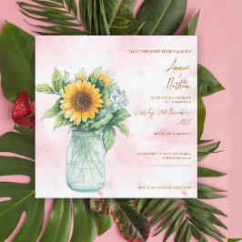 Invitación a la boda de Mason Jar, un girasol ruso