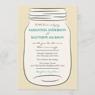 Invitación a la boda de Mason Jar - Verde azulado