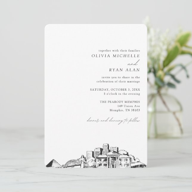 Invitación a la boda de Memphis Skyline Destinatio (Anverso de pie)