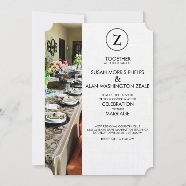 Invitación a la boda de mesa de banquete de monogr (Anverso)