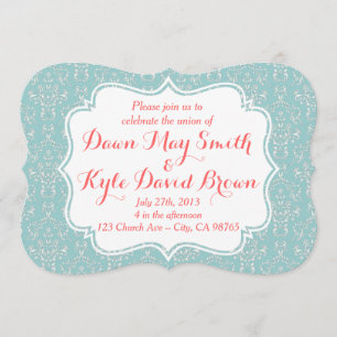 Invitación a la boda de Mint Coral Damask