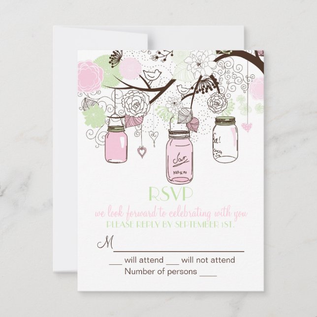 Invitación a la boda de Mint Verde Rosa Mason Jars (Anverso)