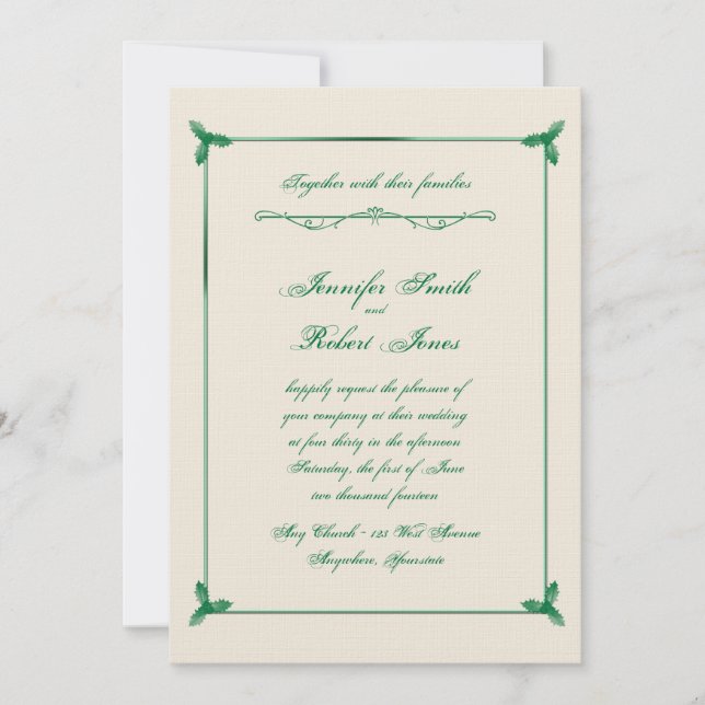 Invitación a la boda de Mistletoe Verde de Inviern (Anverso)