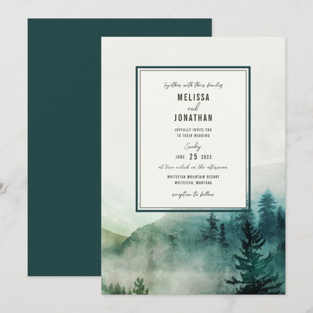 Invitación a la boda de Misty Mountain (Anverso / Reverso)