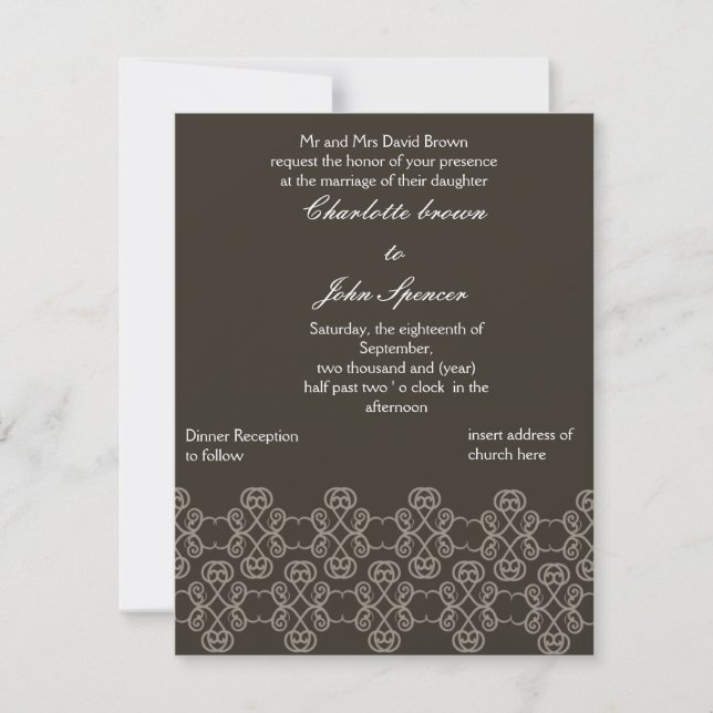 Invitación a la boda de Mocha damask (Anverso)