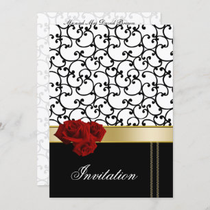 invitación a la boda de mod red roses damask