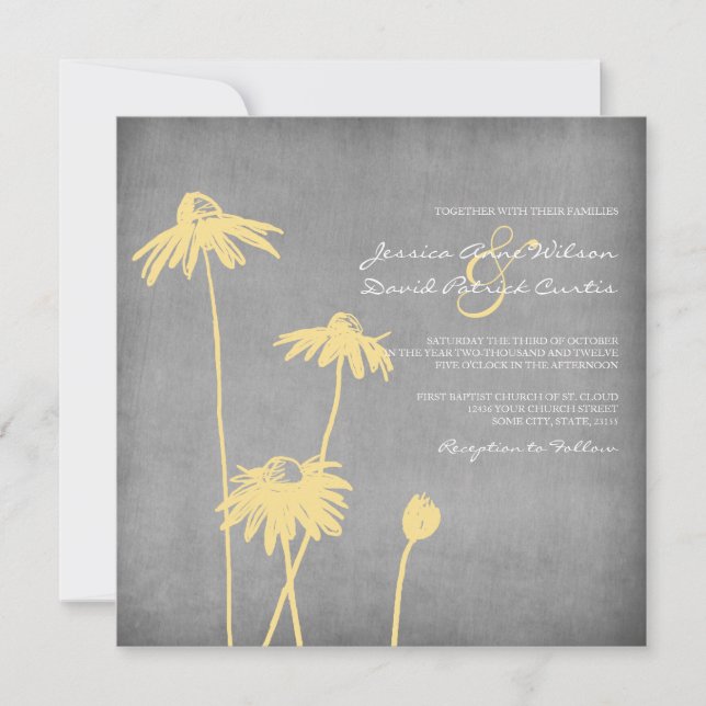 Invitación a la boda de Moda amarilla y gris (Anverso)