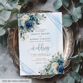 Invitación a la boda de moda azul oscuro blanco pl