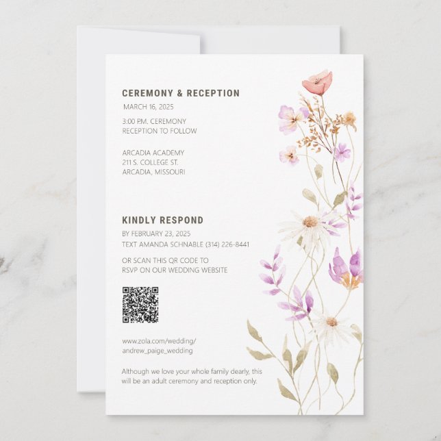 Invitación a la boda de Moda blanca #3 para flores (Reverso)