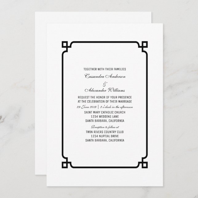Invitación a la boda de Moda de deco negro (Anverso / Reverso)