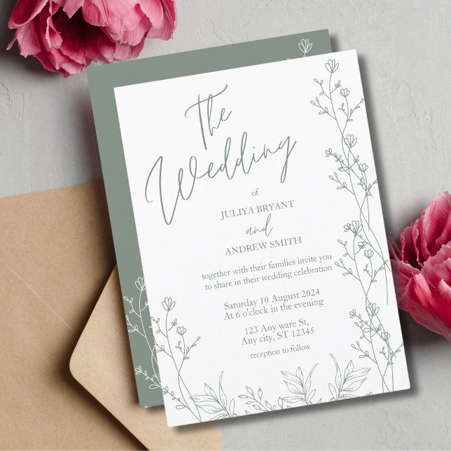 Invitación a la boda de moda en blanco y verde (Subido por el creador)