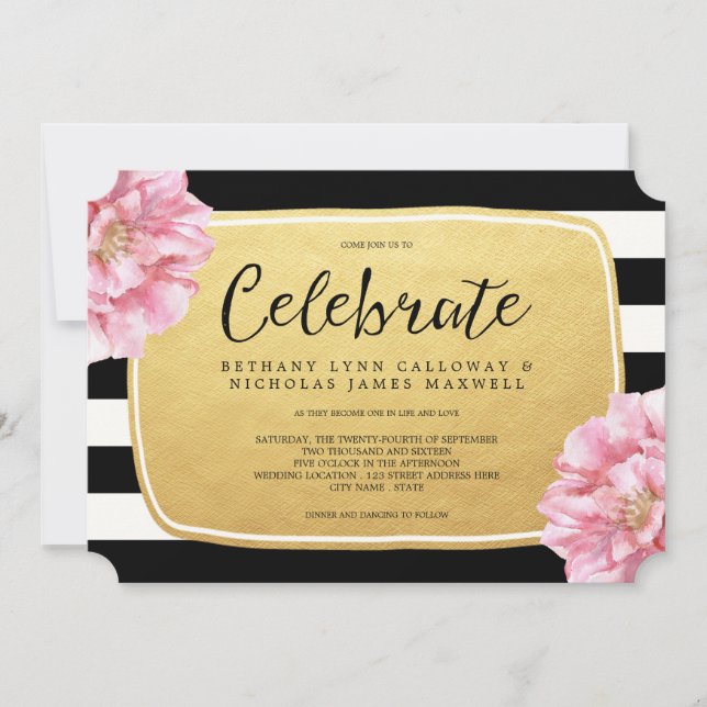 Invitación a la boda de Moda floral / Oro (Anverso)