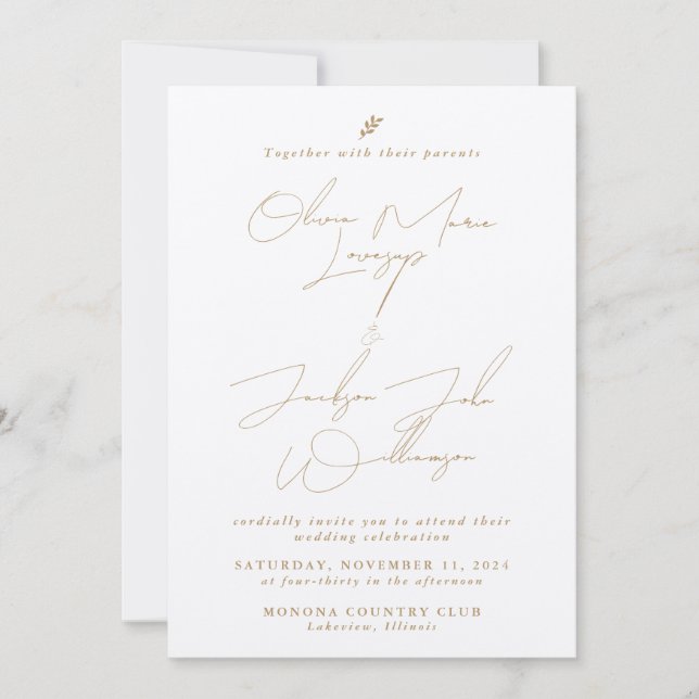 Invitación a la boda de Moda Minimalista de oro (Anverso)