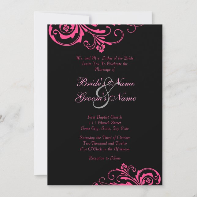 Invitación a la boda de Moda rosa y negra (Anverso)