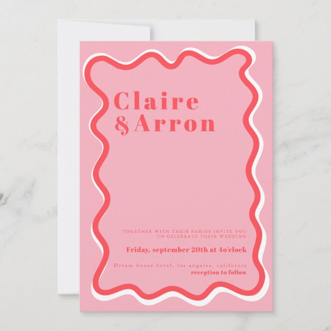 Invitación a la boda de moda rosada roja (Anverso)