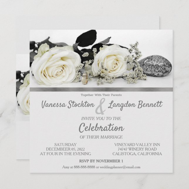 Invitación a la boda de moda White Rose (Anverso / Reverso)