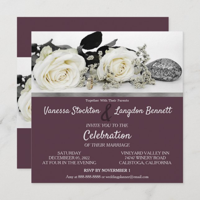 Invitación a la boda de moda White Rose (Anverso / Reverso)