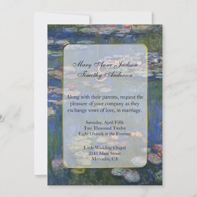 Invitación a la boda de monet Water Lilies (Anverso)