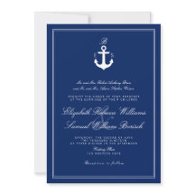 Invitación a la boda de monograma azul de la Marin