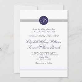 Invitación a la boda de monograma blanco de la Mod
