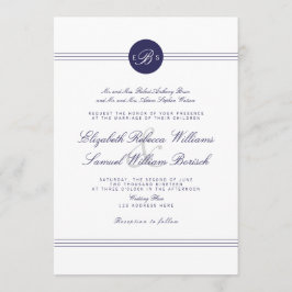 Invitación a la boda de monograma blanco de la Mod