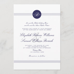 Invitación a la boda de monograma blanco de la Mod