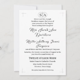 Invitación a la boda de monograma católico tradici