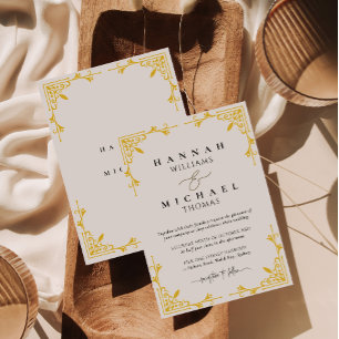 Invitación a la boda de monograma clásico Gold Bor
