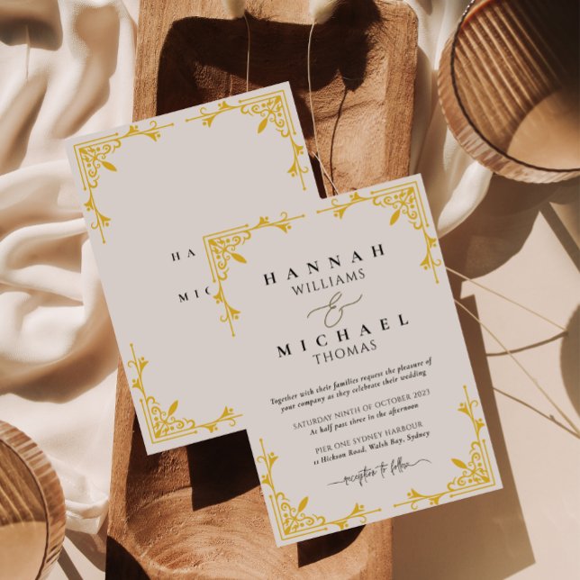 Invitación a la boda de monograma clásico Gold Bor (Subido por el creador)