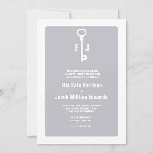 Invitación a la boda de monograma clave moderna (Anverso)