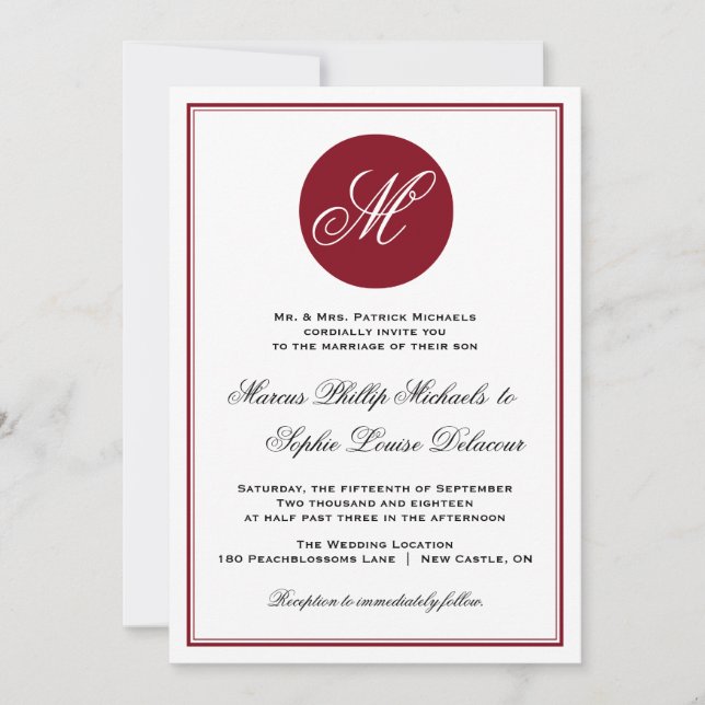 Invitación a la boda de monograma con guión elegan (Anverso)