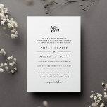 Invitación a la boda de monograma de Ampersand<br><div class="desc">Personalice esta clásica y elegante invitación a la boda con su monograma o duograma junto con un guión decorativo. Agregue los detalles de su boda debajo con letras negras intemporales con acentos de escritura caligráfica. Una hermosa elección en blanco y negro clásico para bodas formales en cualquier temporada. Redacción y...</div>