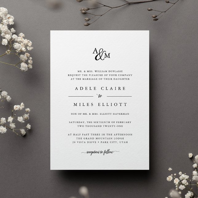 Invitación a la boda de monograma de Ampersand (Classic monogram wedding invitation)