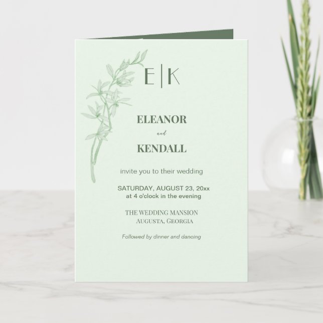 Invitación a la boda de monograma de flores sin ti (Anverso)