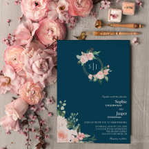 Invitación a la boda de monograma de la Marina Flo