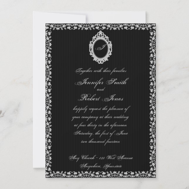 Invitación a la boda de monograma de marco gótico (Anverso)