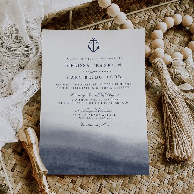Invitación a la boda de monograma de marea marina (Subido por el creador)
