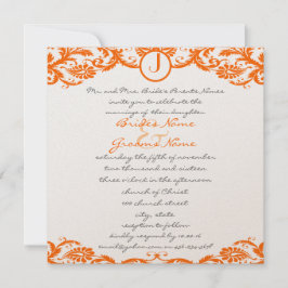 Invitación a la boda de monograma de Naranja cuadr
