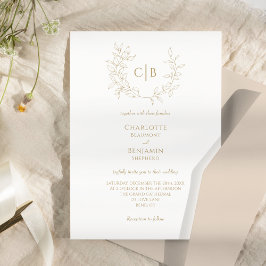 Invitación a la boda de monograma de oro clásico
