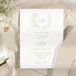 Invitación a la boda de monograma de oro clásico