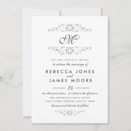 Invitación a la boda de monograma de plata antigua